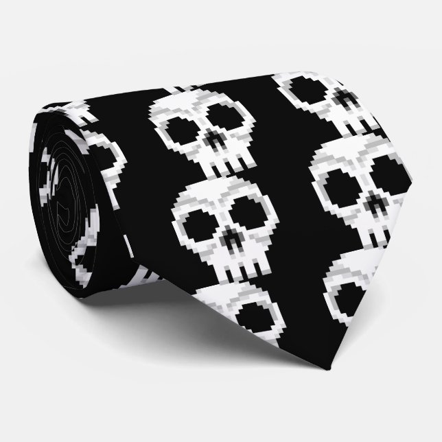 Videogame Death Skull - Pixel Art Tie (Rolled)