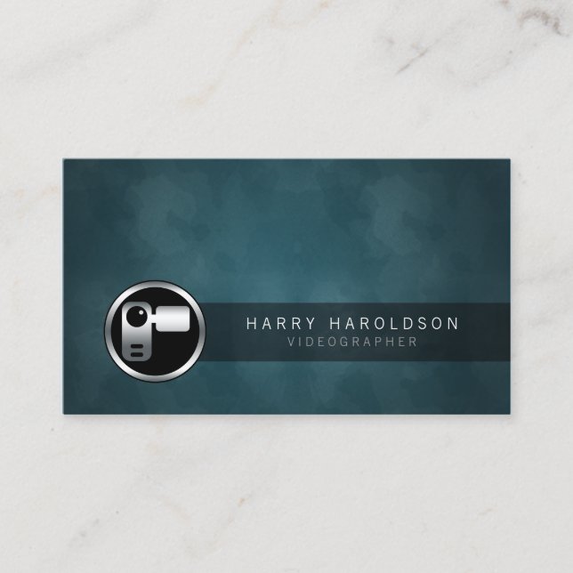 Videographer VideoCamera Icon Grunge Business Card (Front)