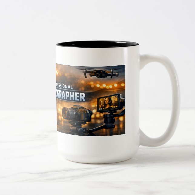 Videographer with action Two-Tone coffee mug (Right)