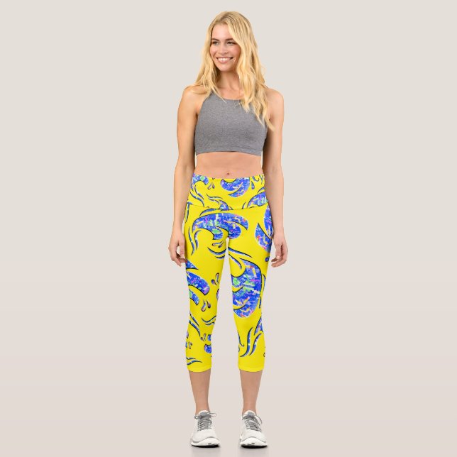 Viele abstrakte Kunstwellen  Capri Leggings (Front)