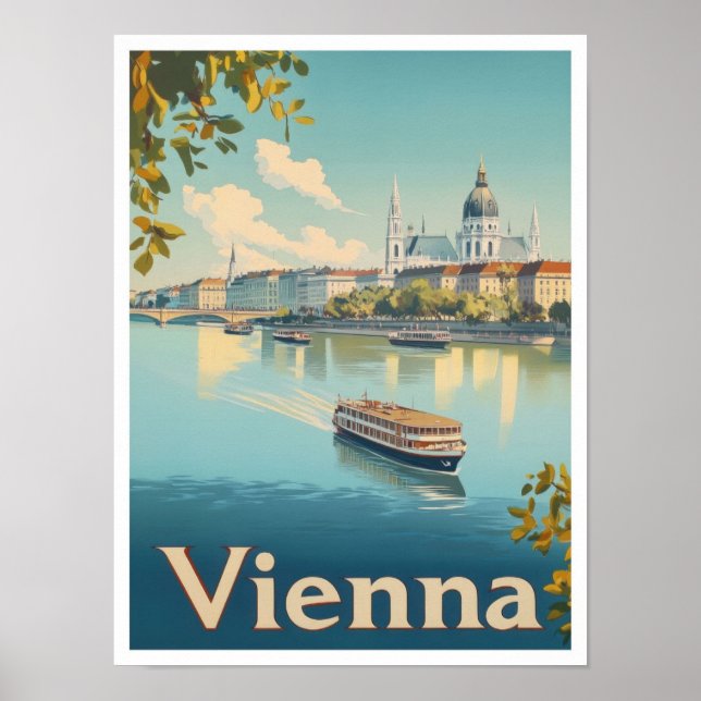 Vienna Austria Art Vintage Travel Illustration Poster (Front)