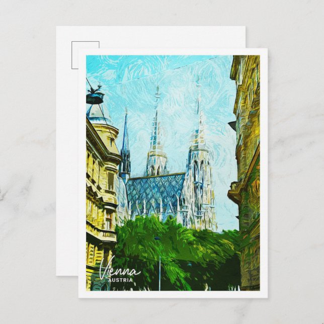 Vienna Austria Beautiful Oil Paint City Postcard (Front/Back)