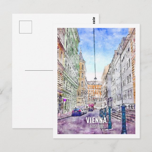 Vienna Austria Famous Travel Place Watercolor Postcard (Front/Back)