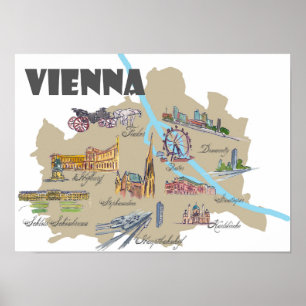 Vienna Austria highlights map Poster