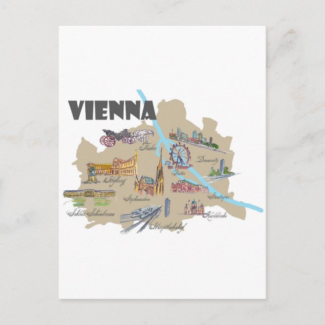 Vienna Austria Map Overview Postcard (Front)
