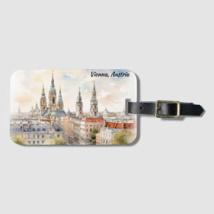 Vienna Austria Panorama View Watercolor Painting Luggage Tag