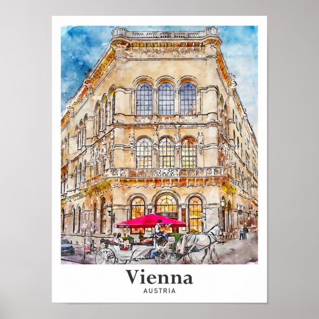 Vienna Austria Travel Watercolor Hand Drawn Poster (Front)