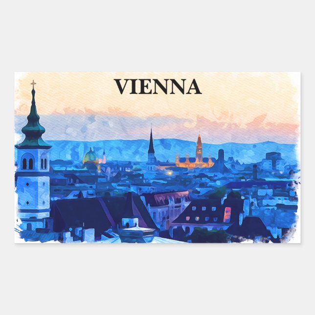 Vienna Austria Watercolor City View Rectangular Sticker (Front)