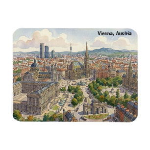 Vienna Austria Watercolor Cityscape Illustration Magnet