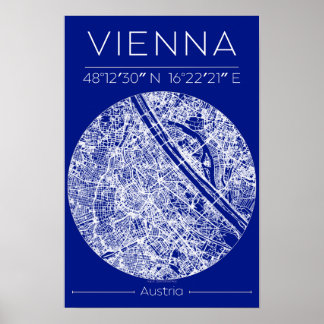 Vienna Blueprint City Map Poster Minimal Wall Art