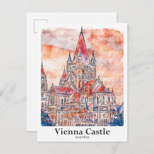 Vienna Castle Austria Travel Watercolor Hand Drawn Postcard (Front/Back)