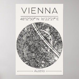 Vienna City Map Poster – Charcoal Minimal Wall Art