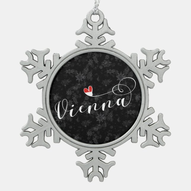 Vienna Flag In Heart, Austria, Viennese Snowflake Pewter Christmas Ornament (Front)