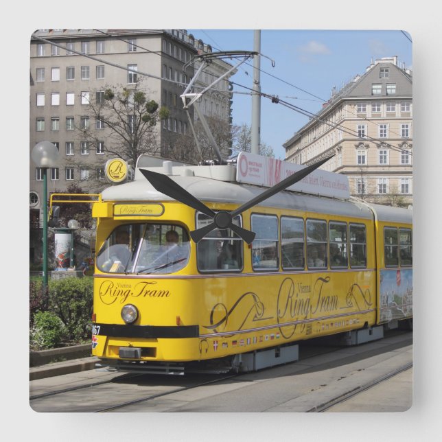 Vienna Ring Tram Square Wall Clock (Front)