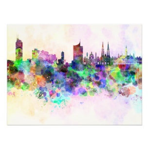 Vienna skyline in watercolor background photo print