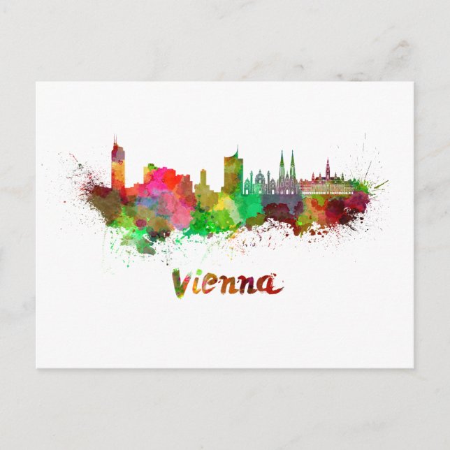 Vienna skyline in watercolor postcard (Front)
