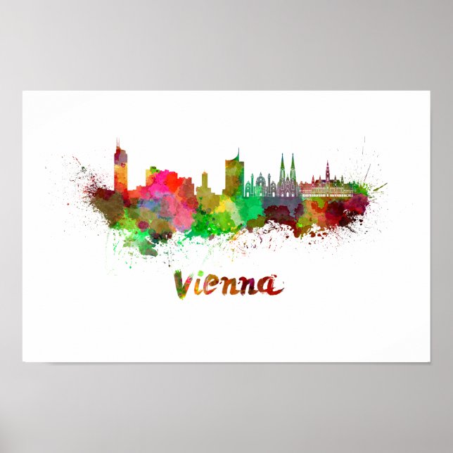 Vienna skyline in watercolor poster (Front)