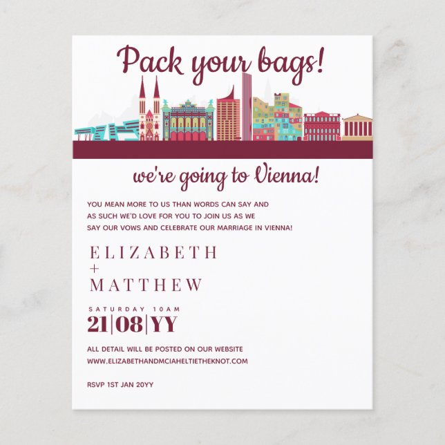 VIENNA Skyline Wedding Invitation Handdrawn Budget (Front)