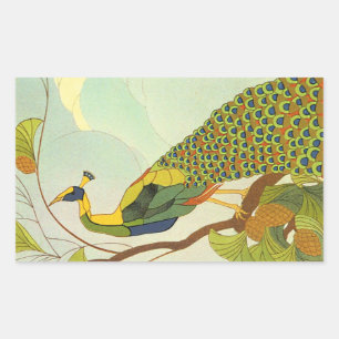 Viennese Art Nouveau Peacock Rectangular Sticker