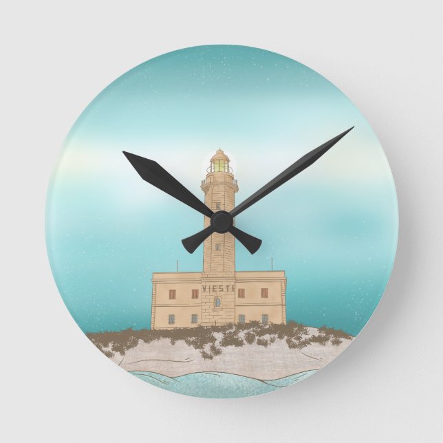 Vieste Lighthouse Italy Round Clock (Front)