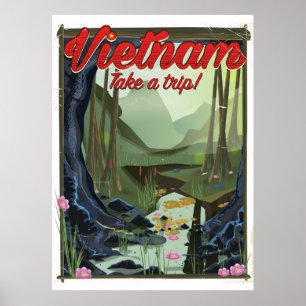 Vietnam Cave cartoon travel poster