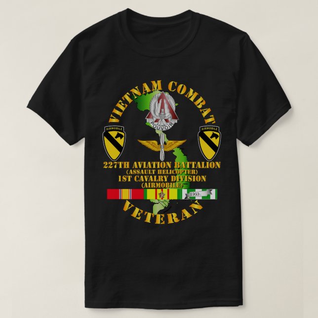 Vietnam Combat Cavalry Veteran w 227th Aviation Bn T-Shirt (Design Front)