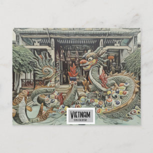 Vietnam Dragon Temple, Customisable Date Postcard