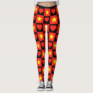 Vietnam Flag Heart Pattern Patriotic Vietnamese Leggings