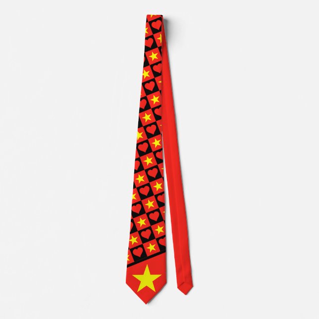 Vietnam Flag Heart Pattern Patriotic Vietnamese Tie (Front)
