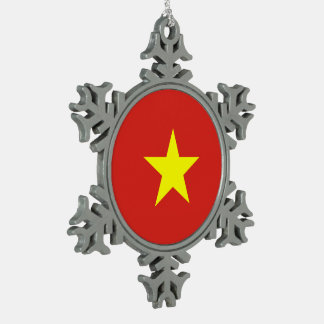 Vietnam Flag Snowflake Pewter Christmas Ornament