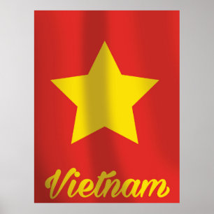 Vietnam flag vintage travel poster