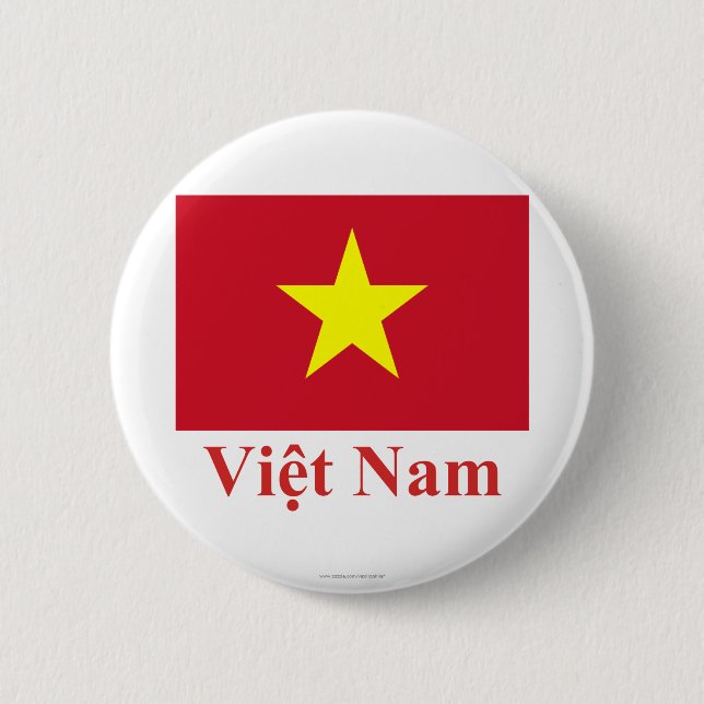 Vietnam Flag with Name in Vietnamese 6 Cm Round Badge (Front)