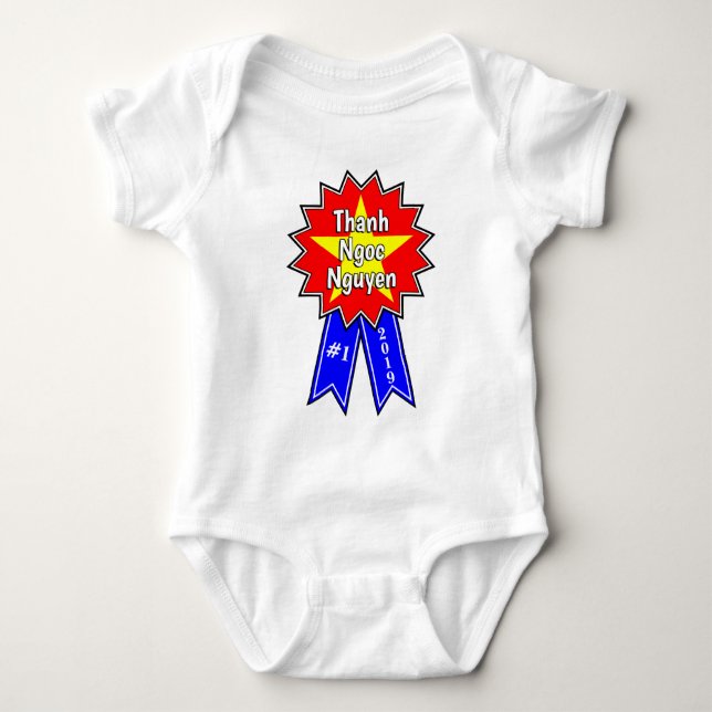 Vietnam Flag Yellow Star #1 Award Blue Ribbon Baby Bodysuit (Front)