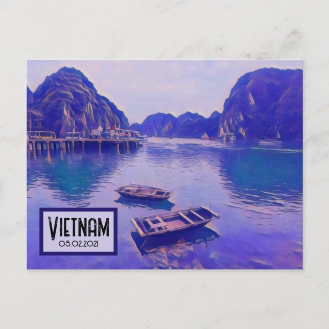 Vietnam Ha Long Bay Customisable Date Postcard (Front)