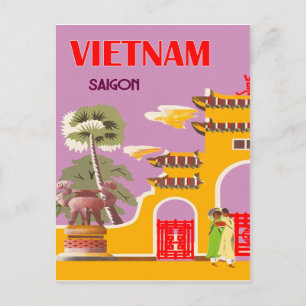 Vietnam, Saigon city, vintage travel Postcard