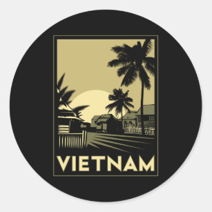 vietnam southeast asia art deco retro travel classic round sticker
