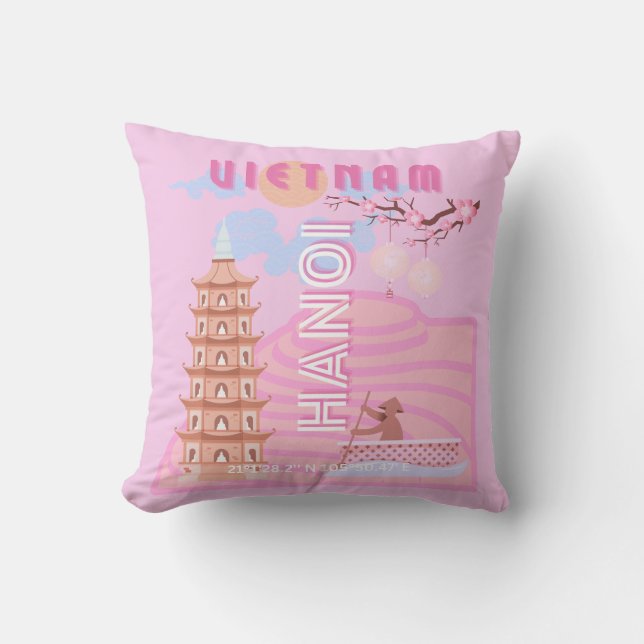 Vietnam Travel Art, Pink Cushion (Front)