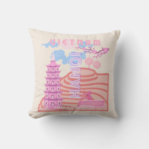 Vietnam Travel Art, Pink Cushion