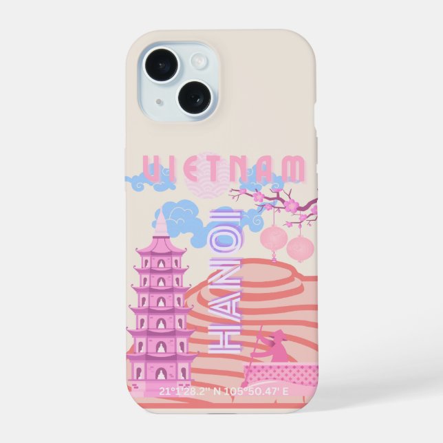Vietnam Travel Art, Pink iPhone 15 Case (Back)