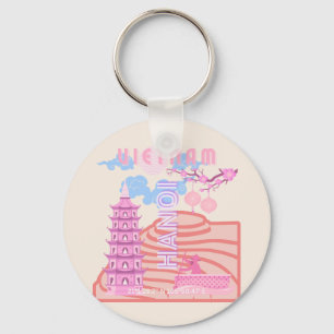 Vietnam Travel Art, Pink Key Ring