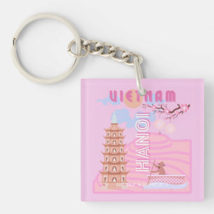 Vietnam Travel Art, Pink Key Ring