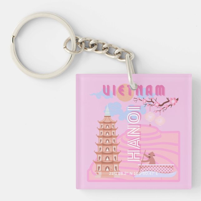Vietnam Travel Art, Pink Key Ring (Front)