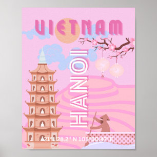 Vietnam Travel Art, Pink Poster