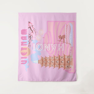 Vietnam Travel Art, Pink Tapestry