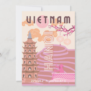 Vietnam Travel Art, Retro Holiday Card