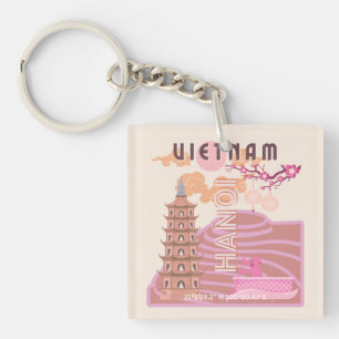 Vietnam Travel Art, Retro Key Ring