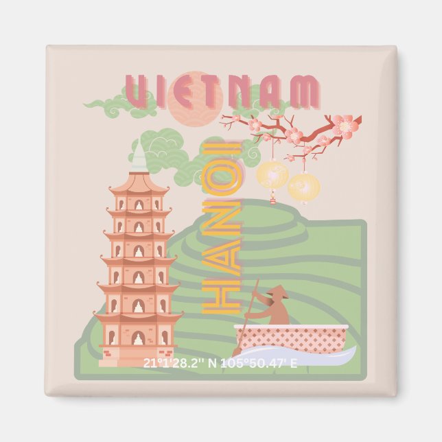 Vietnam Travel Art, Vintage Magnet (Front)