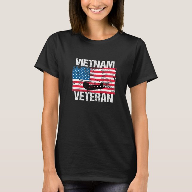 Vietnam Veteran Transport Helicopter  US Flag T-Shirt (Front)