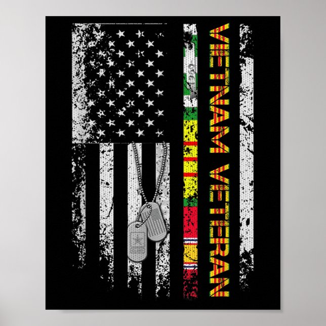 Vietnam Veteran Vintage Flag Memorial Patriotic Poster (Front)