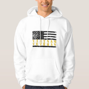 Vietnam Veteran Yellow Text Distressed American Fl Hoodie